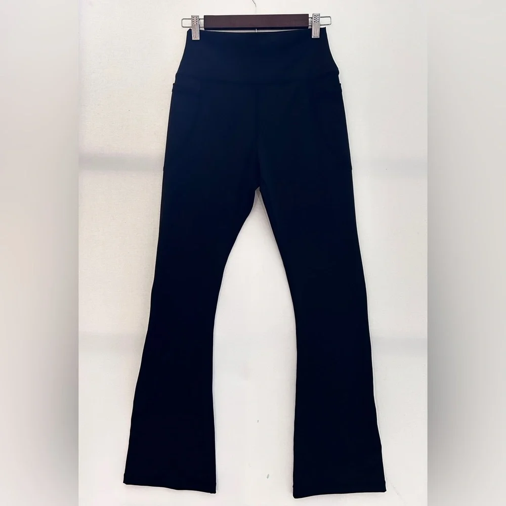 Active Motion Black Flare Yoga Pants Size S High Rise Pocket Leggings - Picture 2 of 4